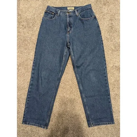 LL Bean High Waist Relaxed Fit Medium Wash Jeans Size 12P Petite 100% Cotton - Picture 1 of 4